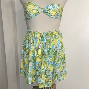 Sky To Moon 2 piece Tube‎ & Skirt Set.  Size Large.  Yellow Green White.